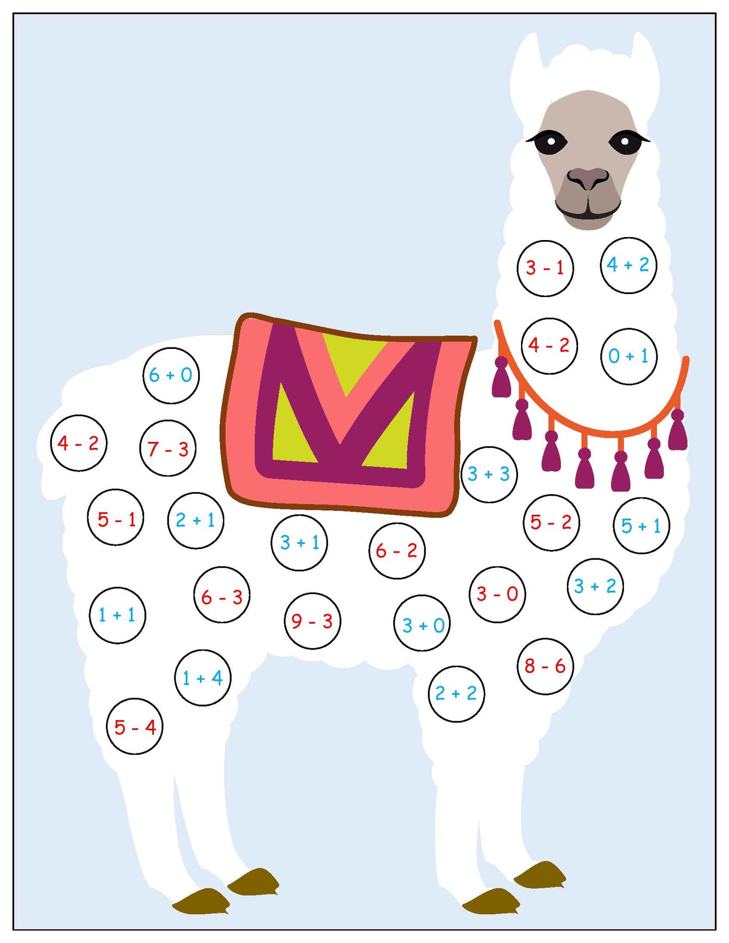 Llama roll and cover math game kids