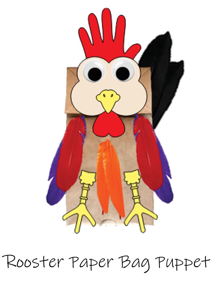 Rooster Paper Bag Puppet Kids STEM