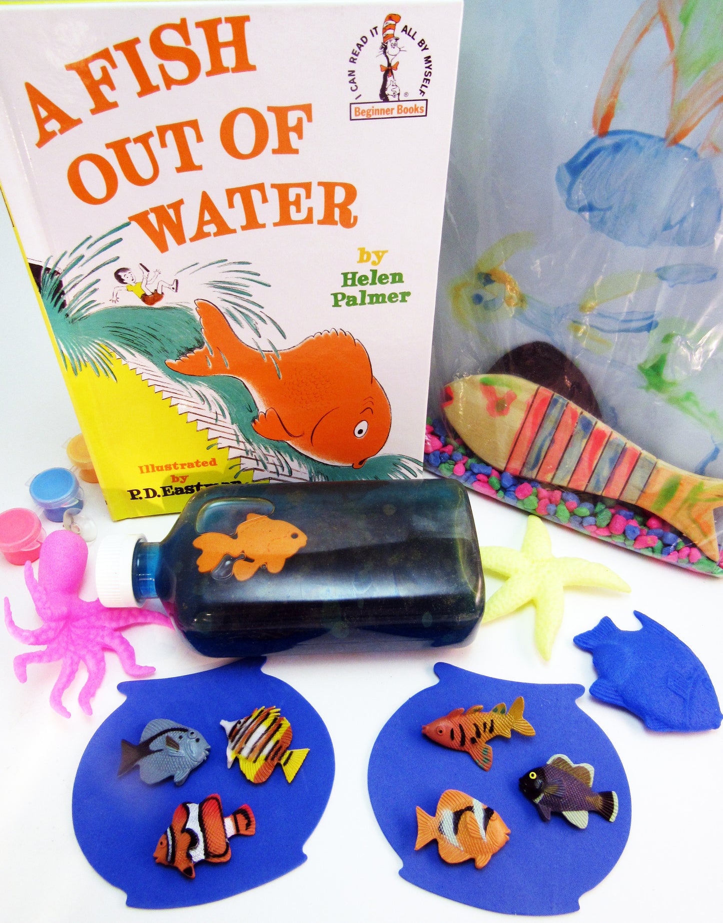 Ivy Kids kit containing math, literacy, science, and art activities based on A Fish Out of Water by Helen Palmer