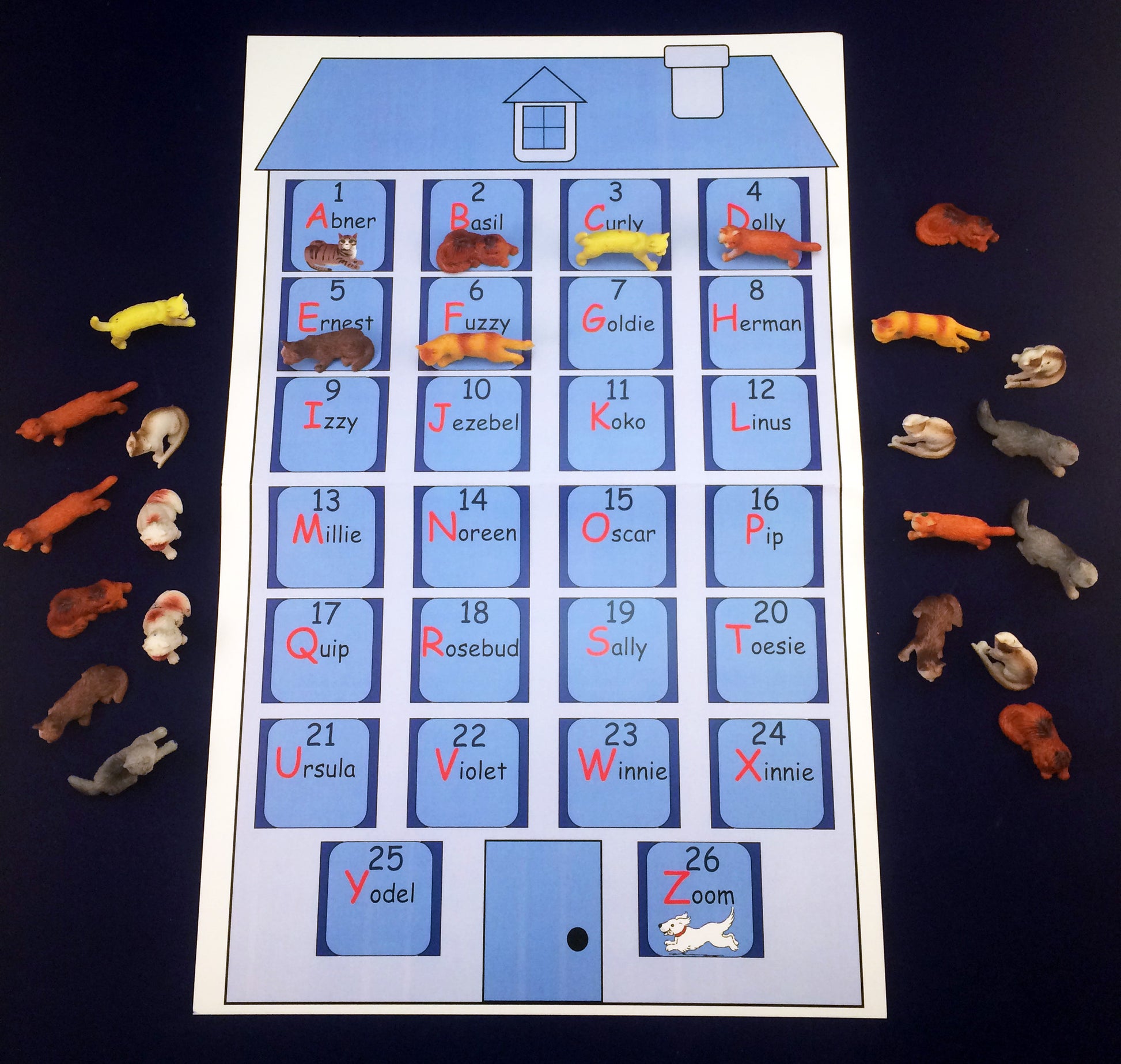Story Re-telling. Count the cats that arrived to Mrs. McTats House. Inspired by the book Mrs. McTats and her Houseful of Cats