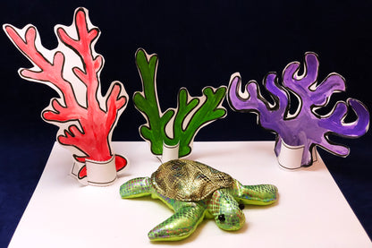 Make your own coral reef scenery for green sea turtle kids art activity