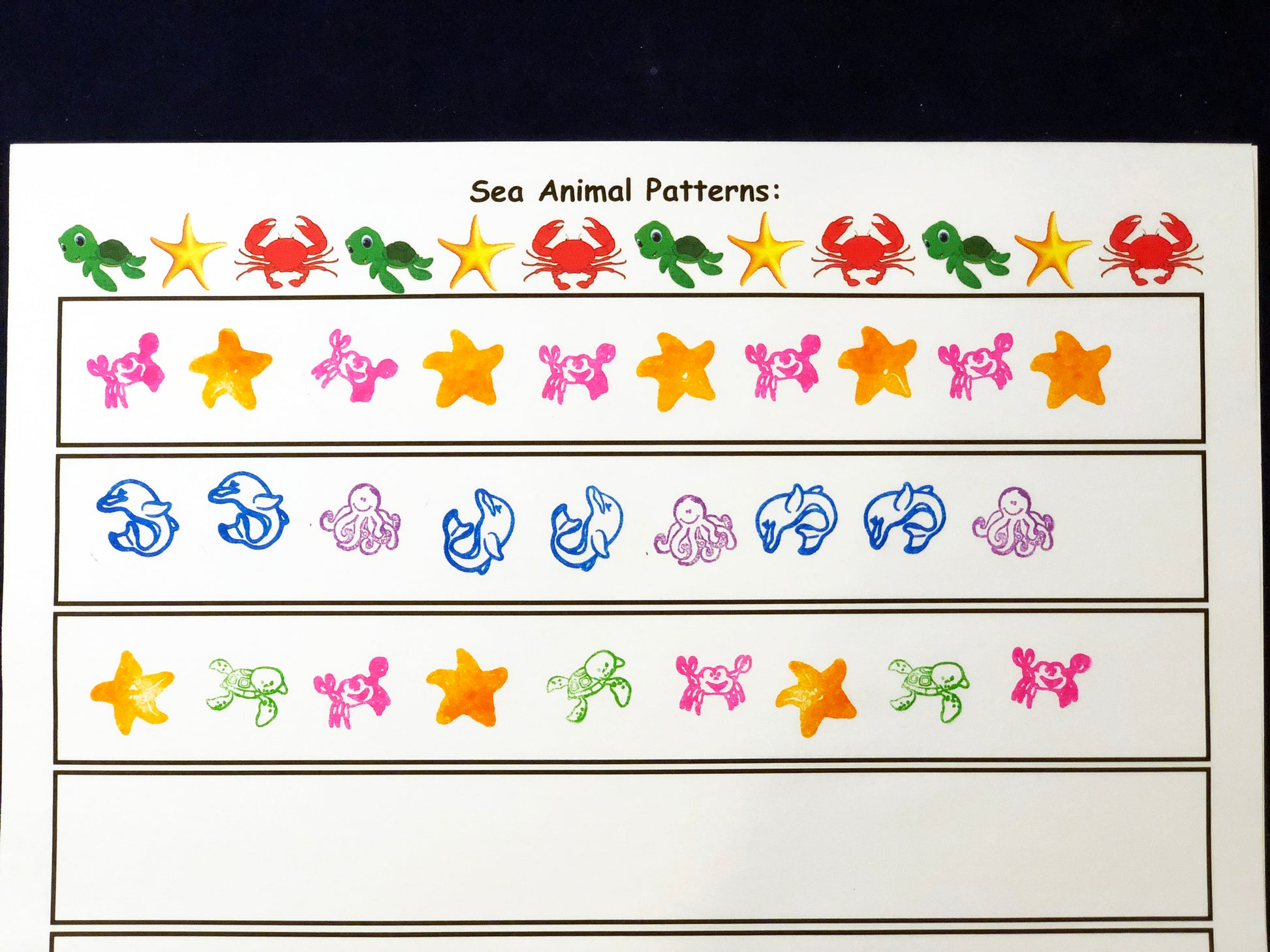 pattern game with stamps sea creatures