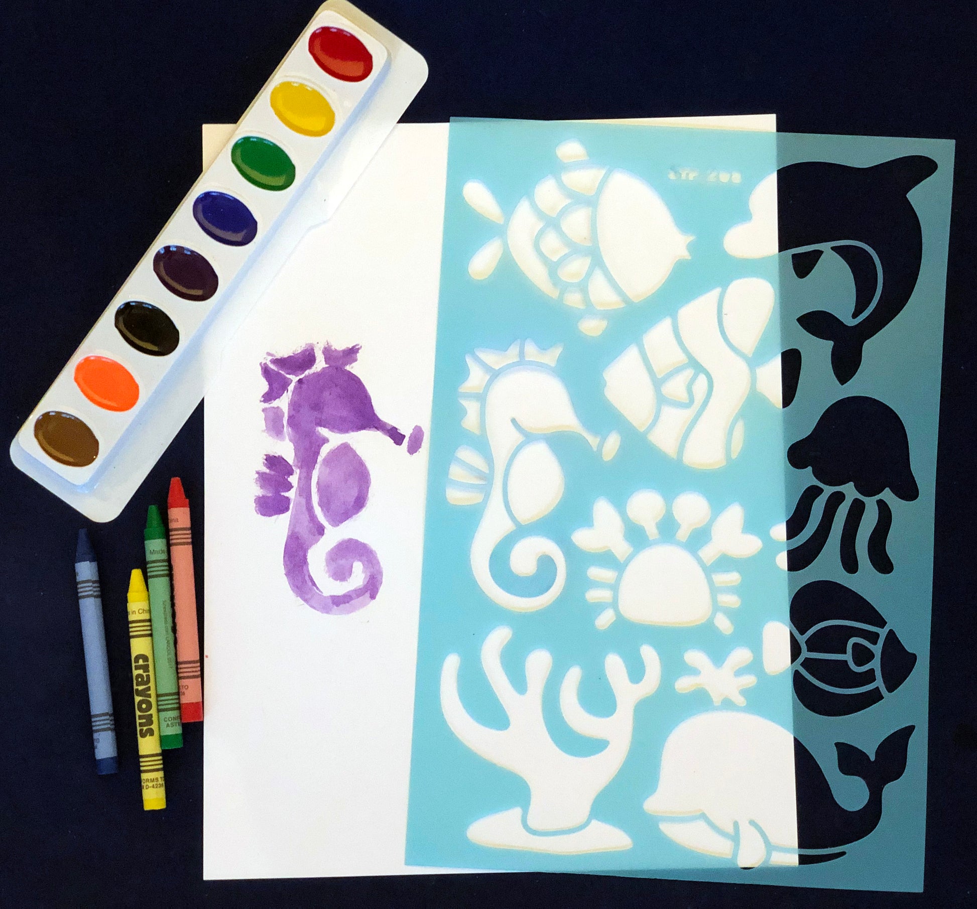 Sea Creature Stencil and Watercolors