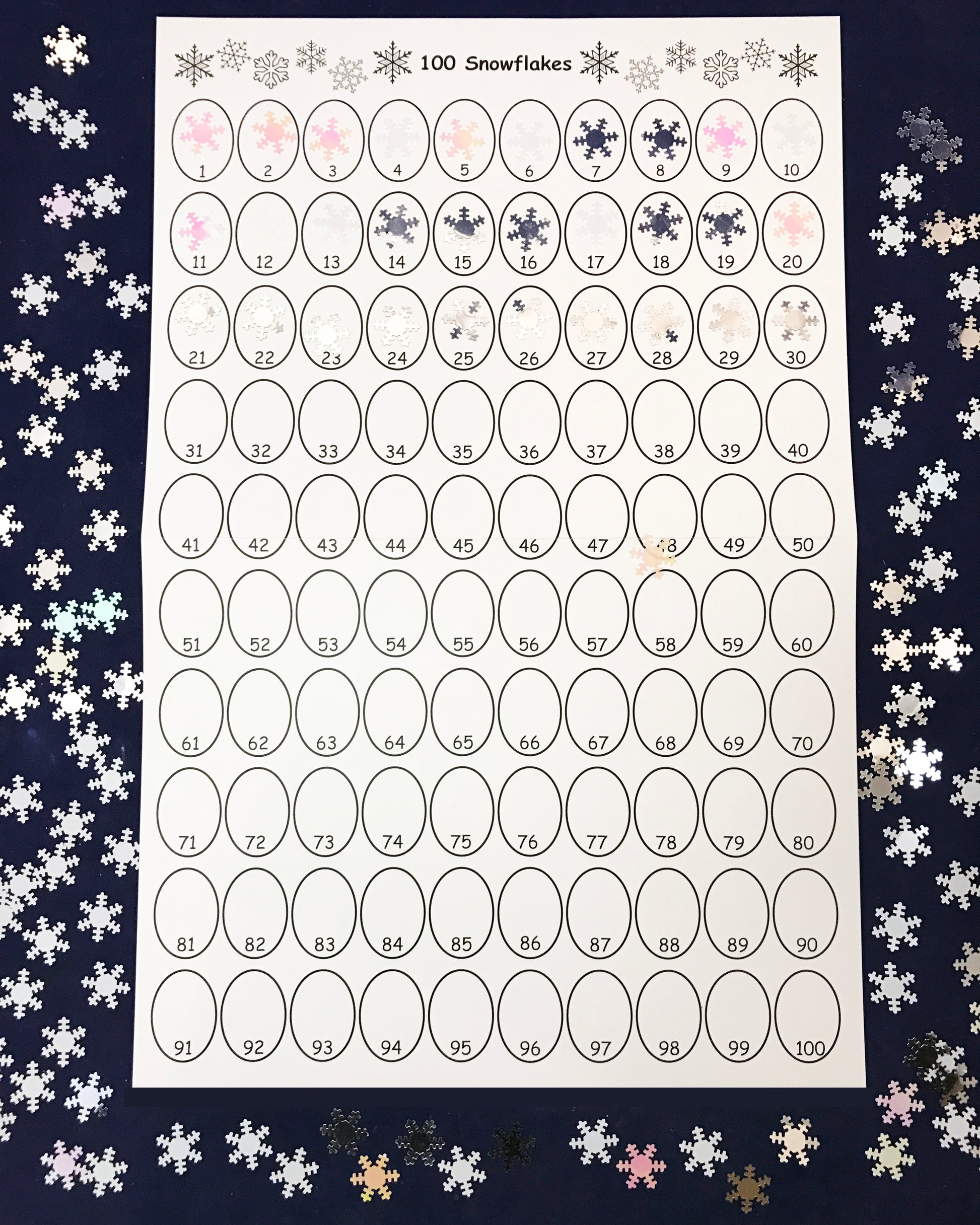 100 Board - Counting to 100 with snowflakes
