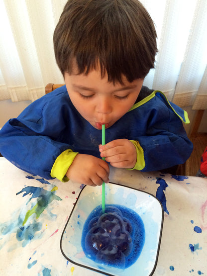 Bubble Painting, creative art activity using wind energy, to go along with May's Ivy Kids kit featuring the book The Wind Blew by Pat Hutchins. 