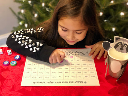 Snowflake Race Math and Literacy Stamper Game