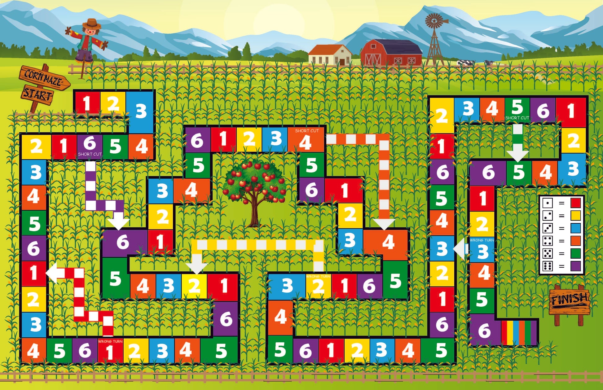 corn maze board game with farm animals