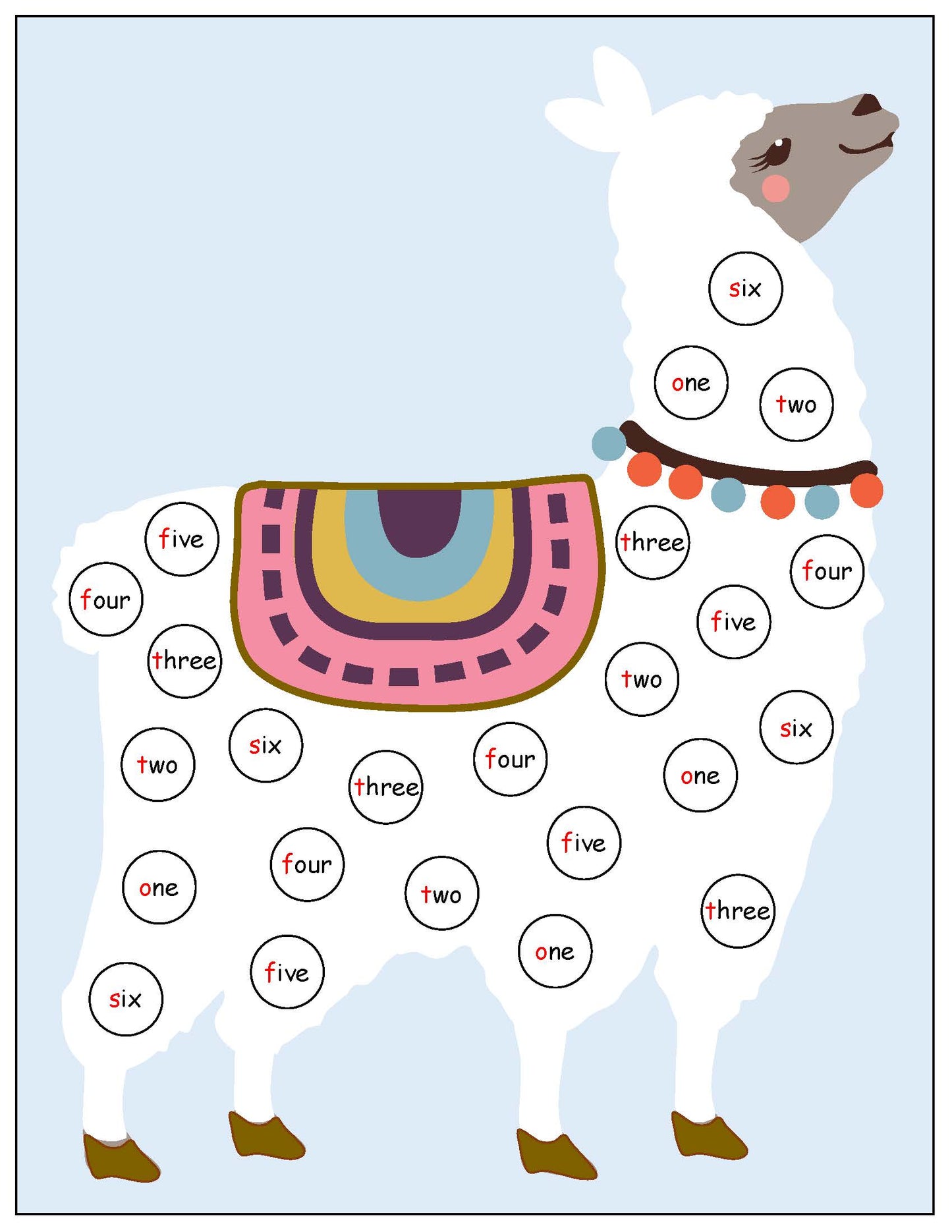 Llama roll and cover math game kids